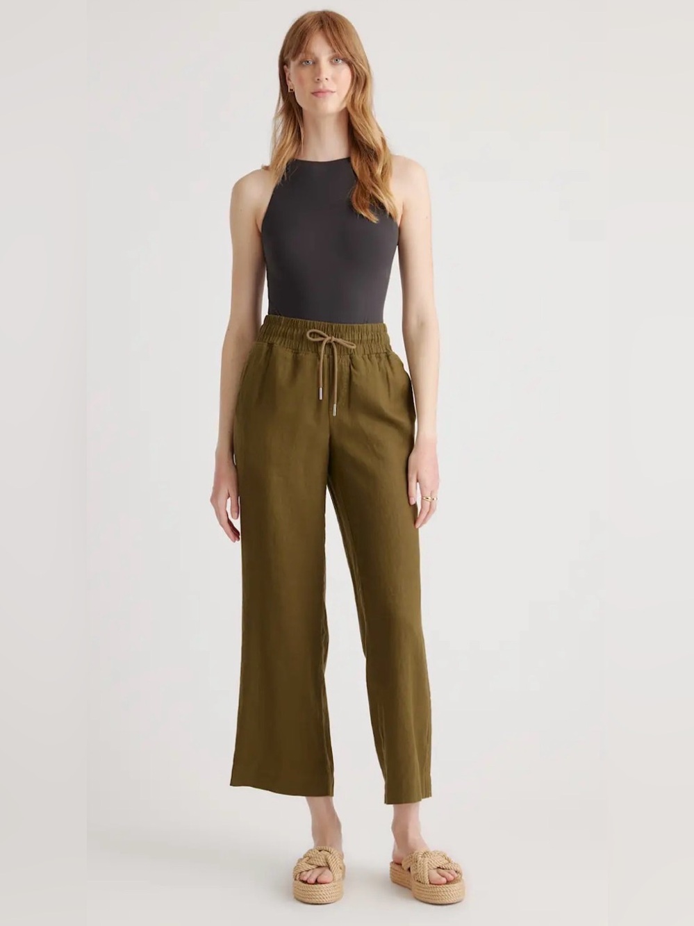 Quince 100% European Linen Wide Leg
Pants Martini Olive- XL